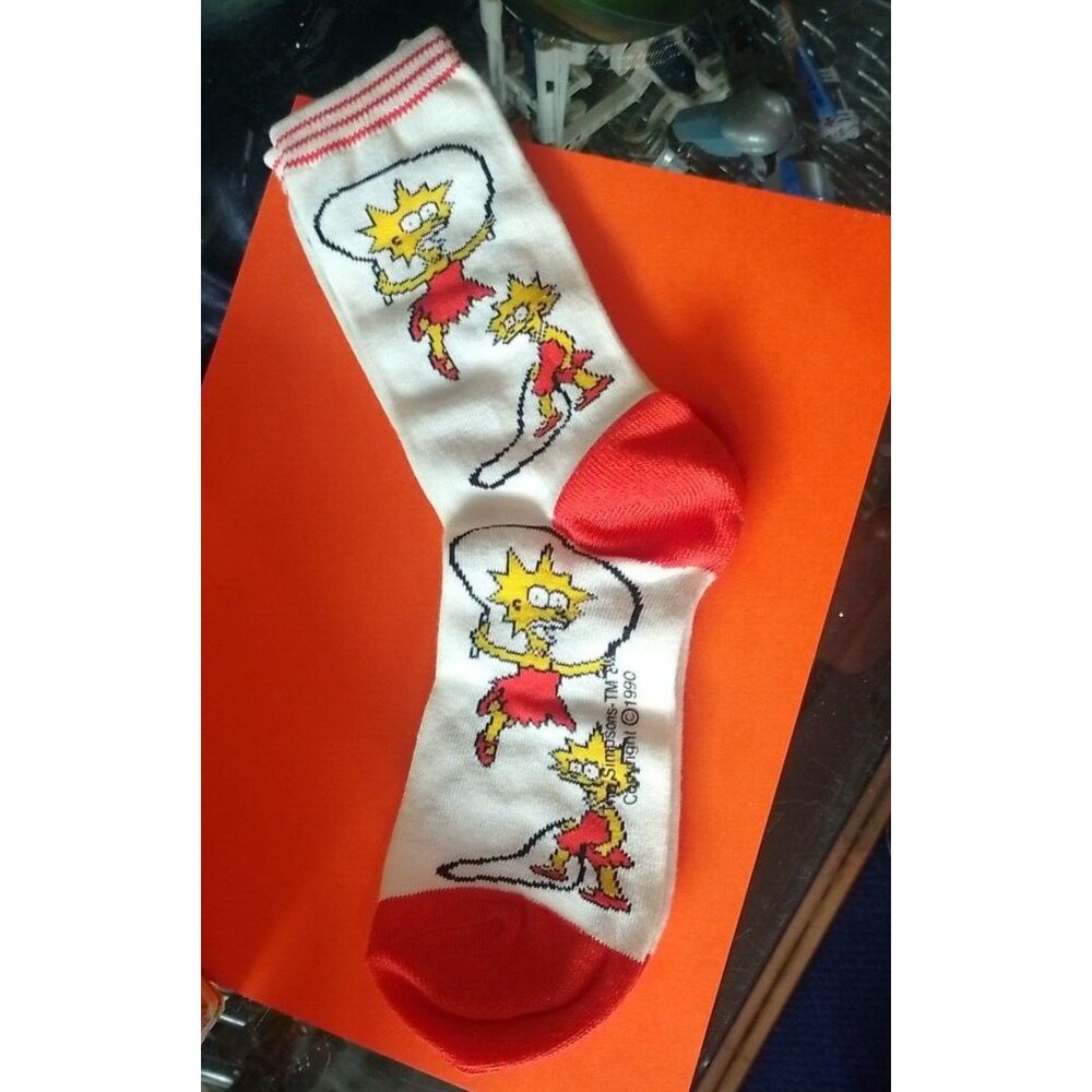 Vintage Lisa Simpson Socks 1990 Orange Heel/Toe Jump Rope